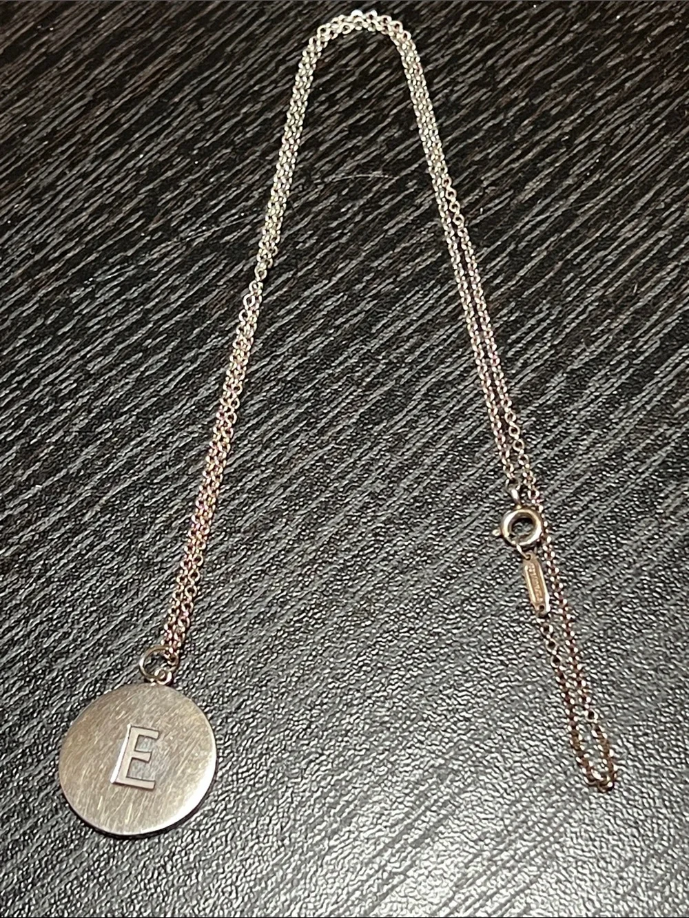 VTG Tiffany & Co. Sterling Silver Monogram Name Initial E Disc Pendant Necklace